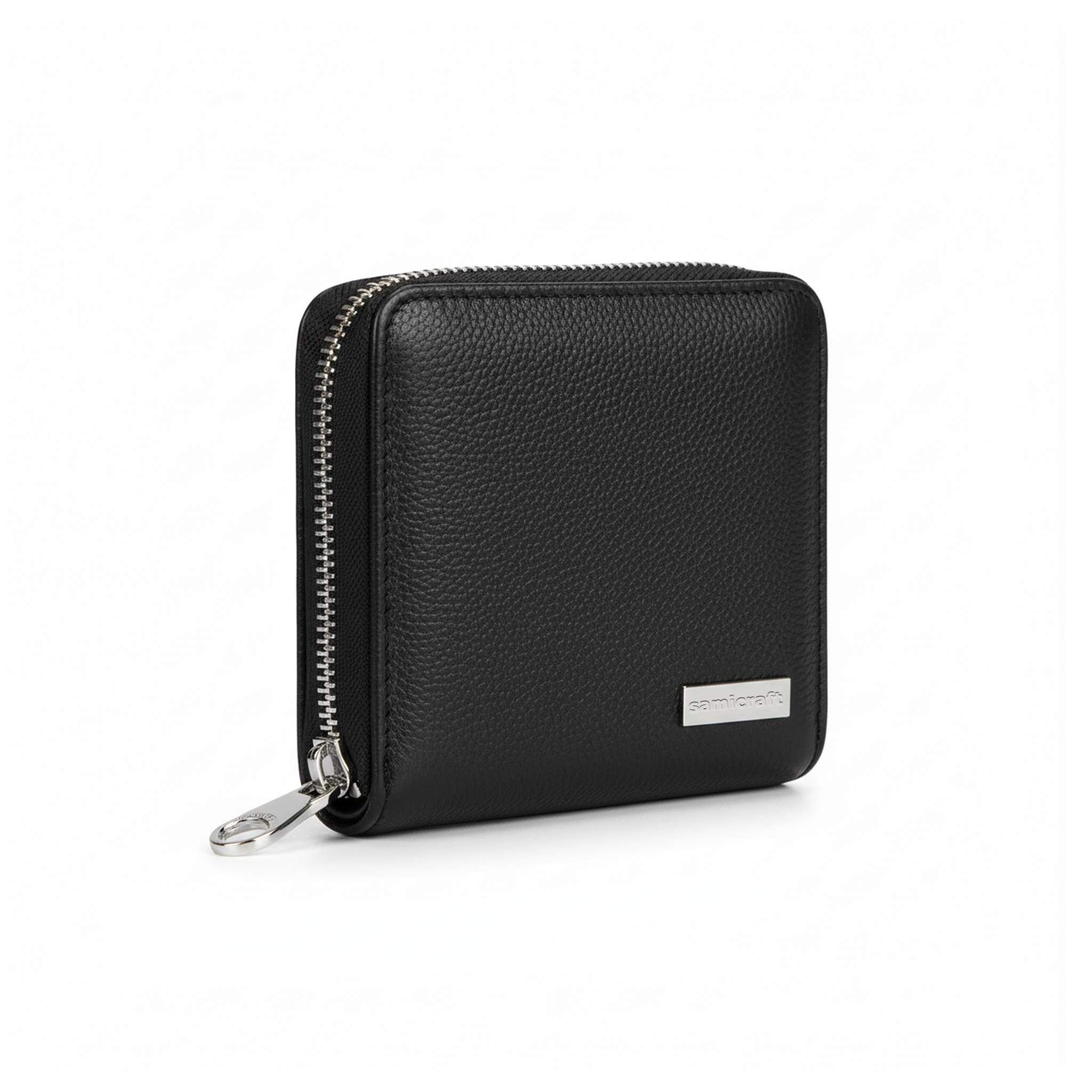 Square zip-around leather wallet-For Women-Black Color