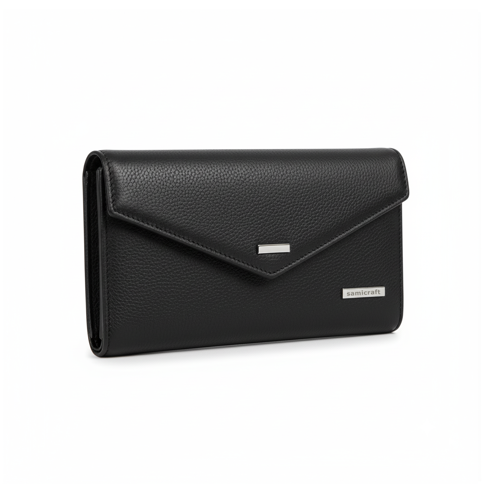 Angular Flap Design-leather wallet-For Women-Black Color