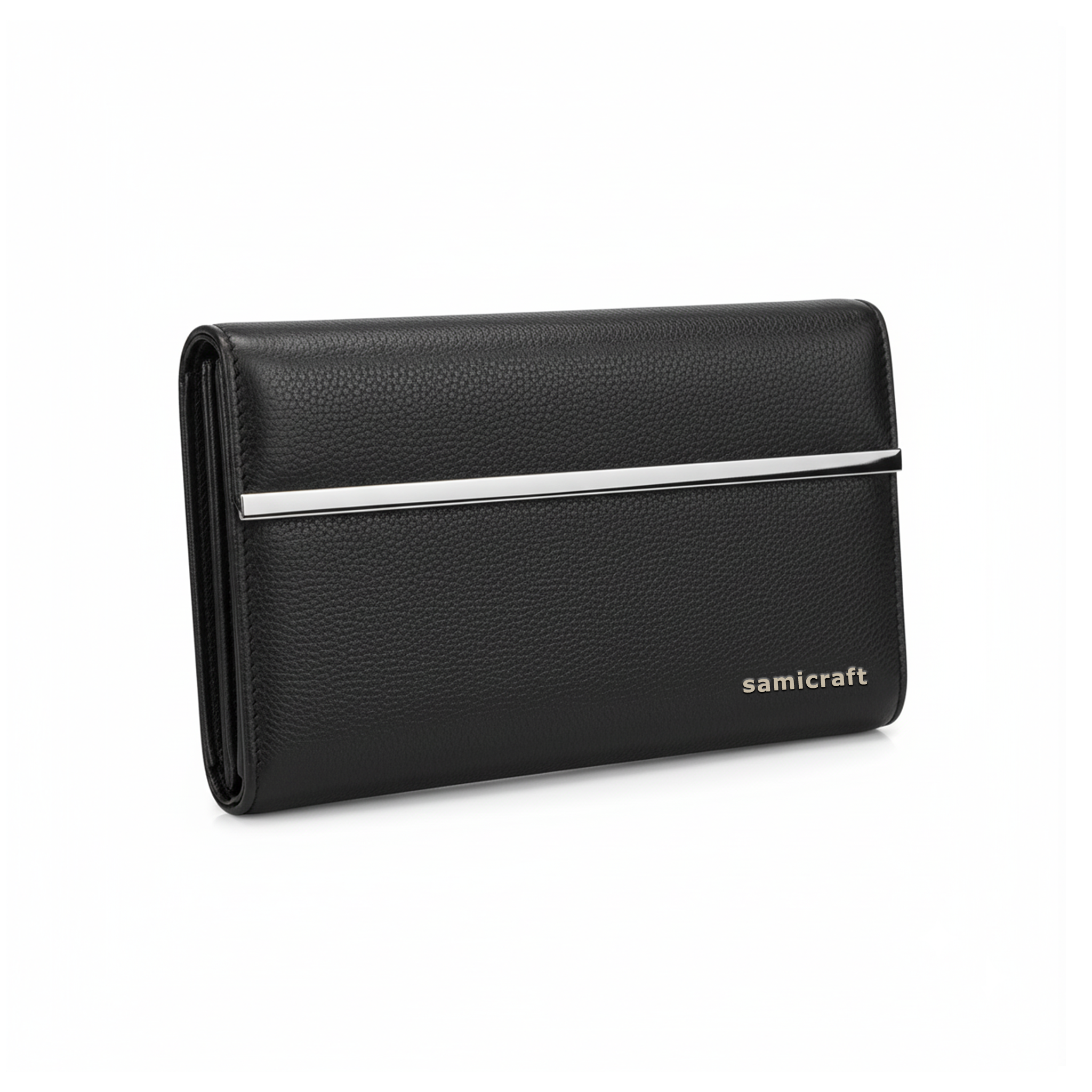 Modern Metallic Bar-Leather wallet-For Women-Black Color