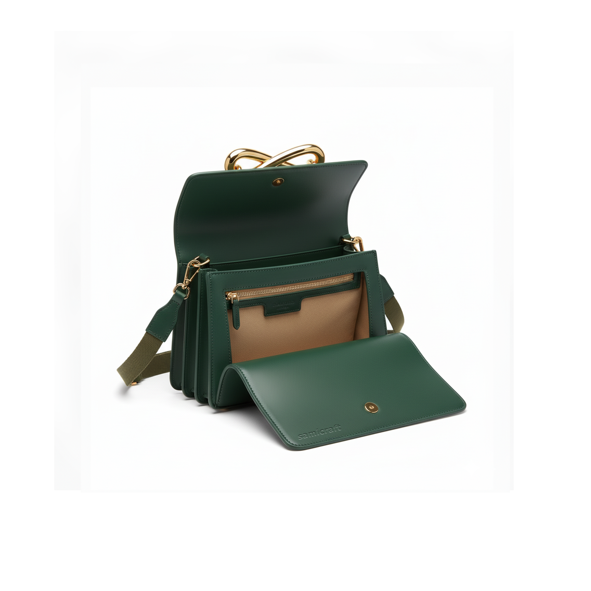 A Stylish Shoulder bag-leather look-Dark Green Color